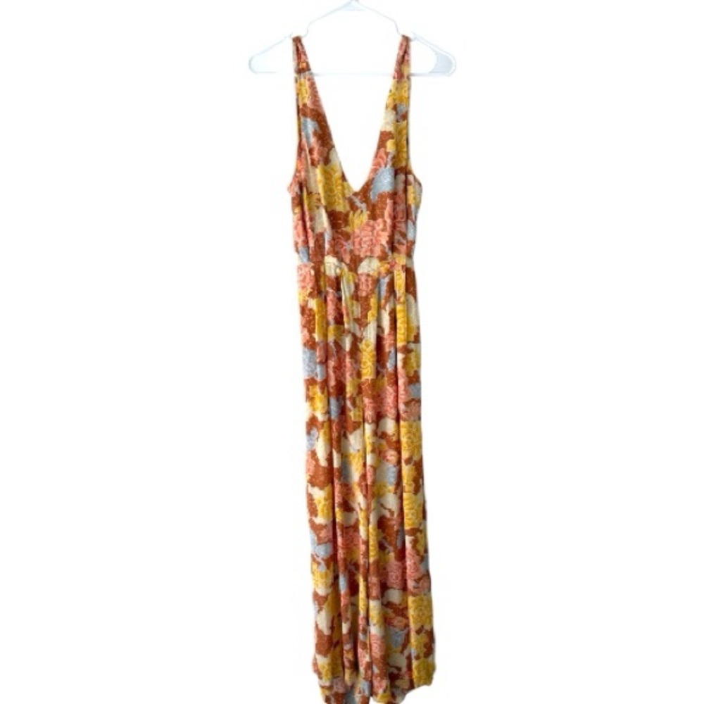 Amuse Society Floral Maxi Romper with Deep V-Neck size Medium